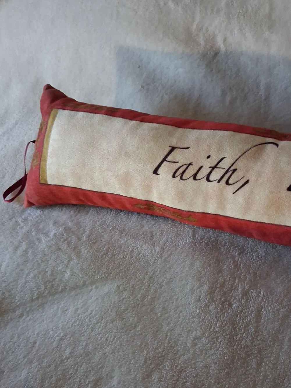 Faith Family and Friends Long Decorative Draft Stopper  - Red and Cream Pillow
